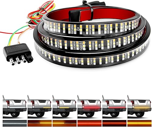 GOOACC Barra de luz para puerta trasera de camión de 60 pulgadas, tira de luz LED 504 de triple fila, 6 funciones con luces de freno rojas de marcha