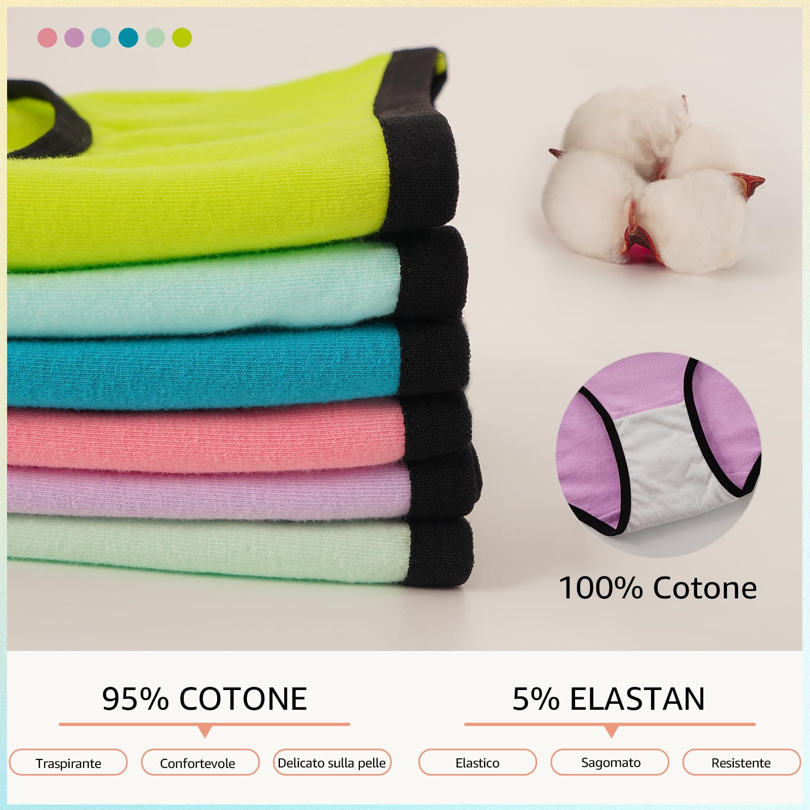 INNERSY Mutande Ragazza Adolescenti in Cotone Morbidi Slip Vita Media Intimo 10-16 Anni Pacco da 6