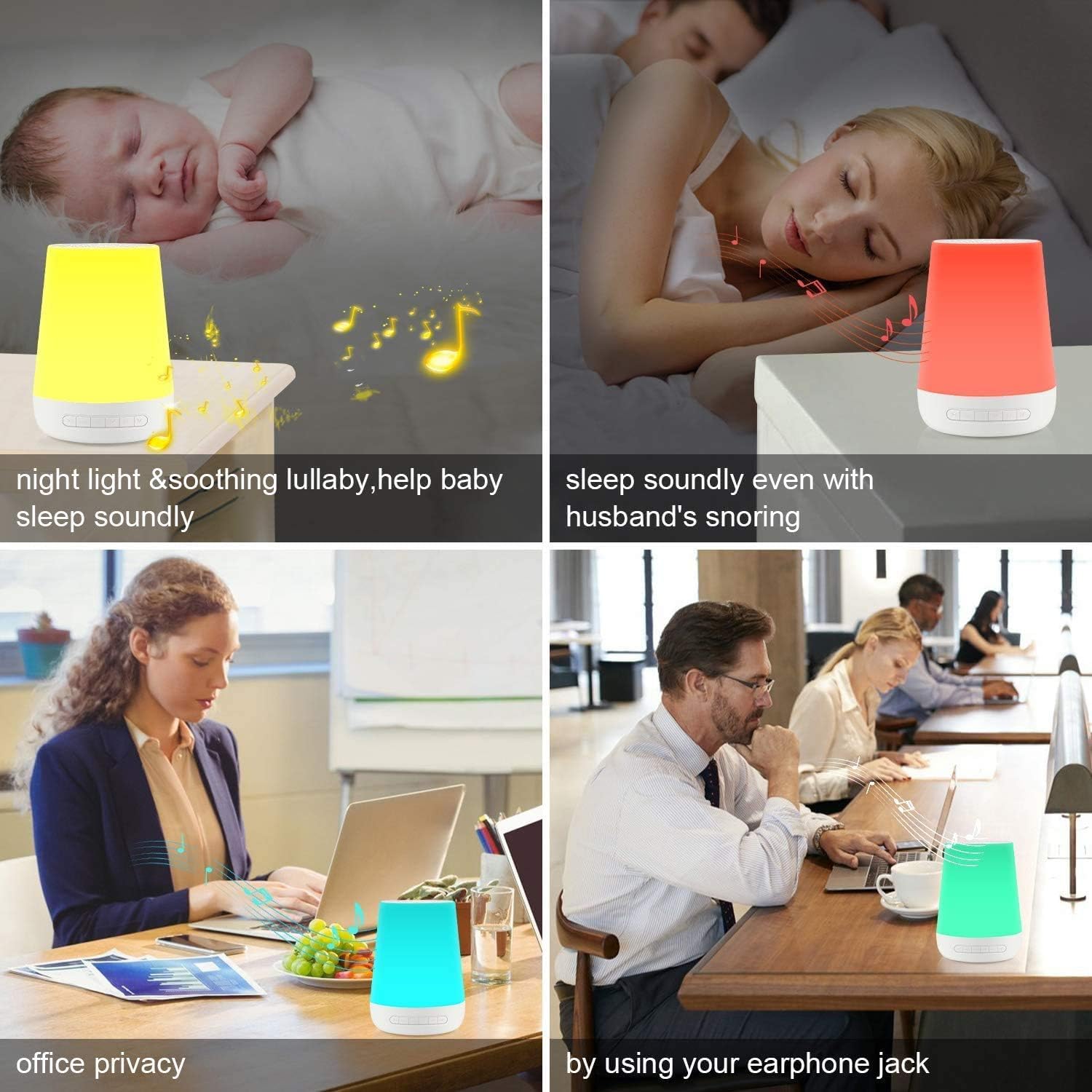 Macchina per Dormire con Rumore Bianco ANARJY | Suono | Terapia Portatile per Neonati, Bambini e Adulti con 28 Suoni rilassanti e lenitivi e 8 luci notturne a LED | Spa Sonora con
