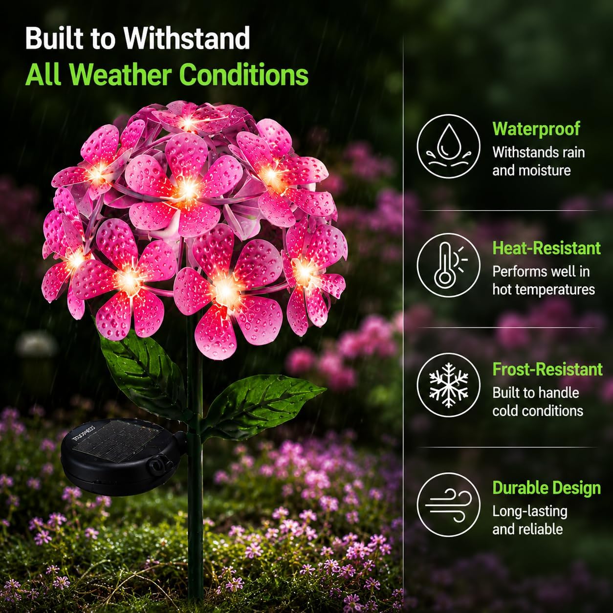 Solar LED Metal Flower Stake Light – Waterproof Outdoor Garden Pathway Light with Auto On/Off – Decorative Solar Flower Yard Light for Patio, Walkway, Lawn & Landscaping – 1 Pack