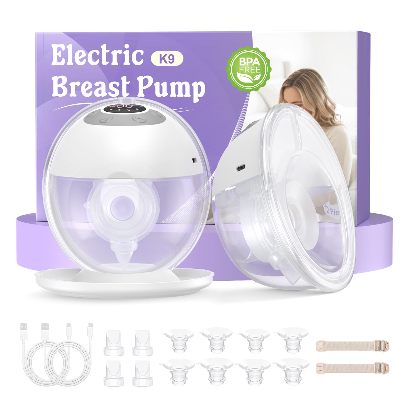 Haokoo Tiralatte Elettrico Indossabile Senza Mani - Tutto in Uno Tira Latte Neonati Elettrico per Uso Quotidiano e Lavoro, Senza BPA, 4 Modalità 12 Livelli, Flange 17/19/21/24/27 mm, 2 Pezzi