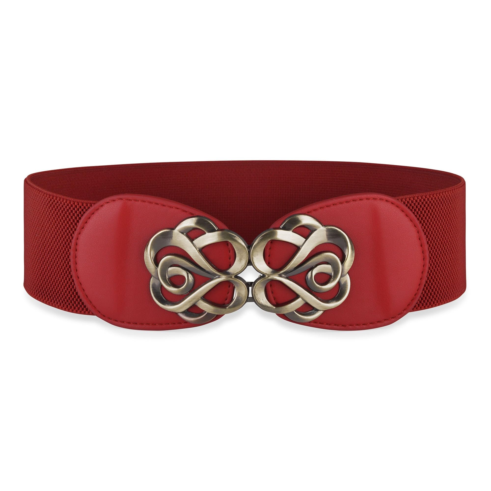 BlackButterfly Stretchy Vintage Waspie Elastic Buckle Waist Belt (Red, S)