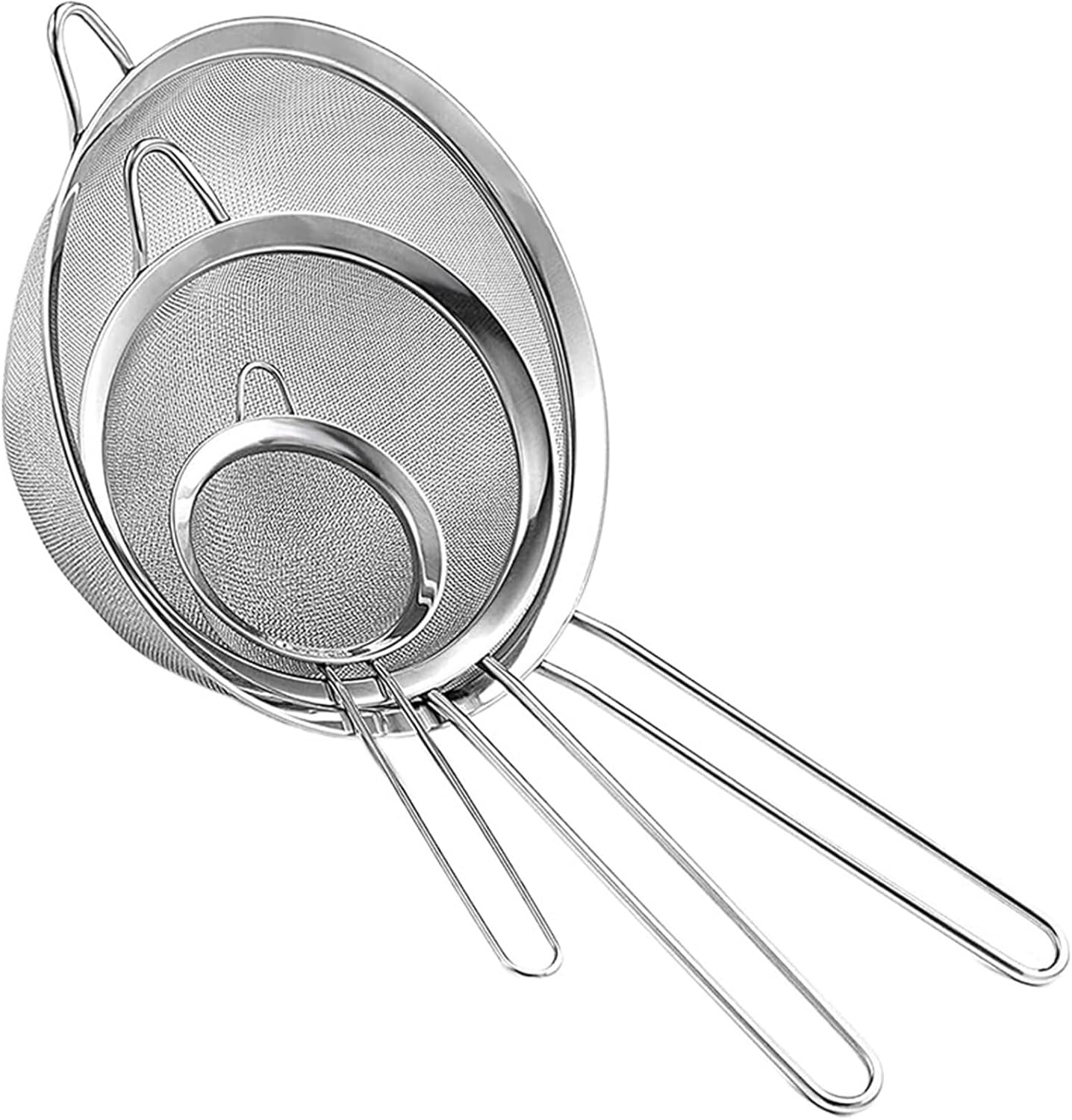 3Pcs Fine Mesh Strainers Set Stainless Steel Food Strainer Oil Flour Sieve Sifter