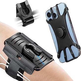 2-1 Running Armband + Bike Phone Holder : Detachable & 360° Rotatable Cell Phone Arm Bands Case Universal for iPhone 16 15 14 13 12 Pro Max Plus Samsung Galaxy S24 for Workout Exercise Sports