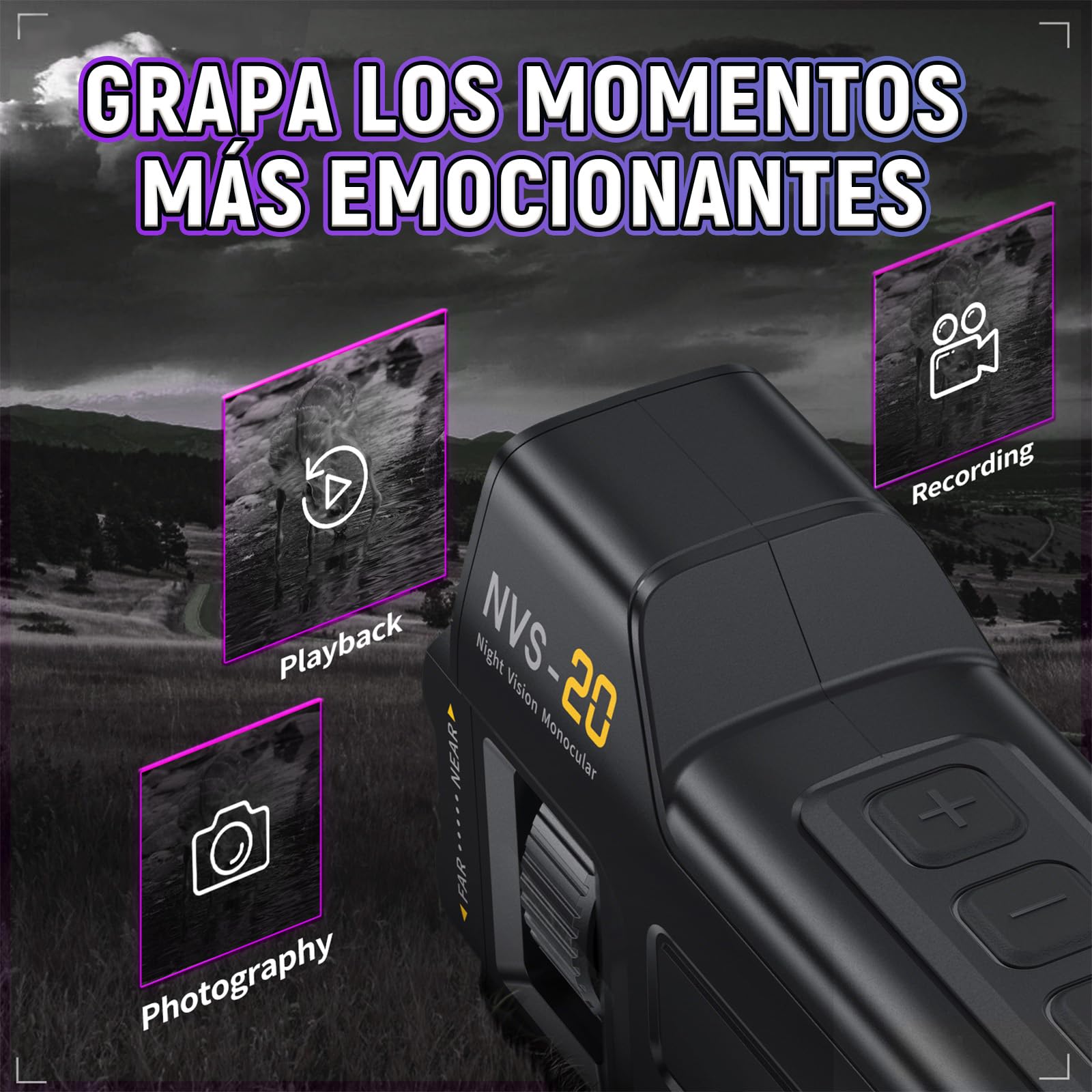NVS-20 4K 36MP Monocular Vision Nocturna para Adultos, Zoom 6X Visor Nocturno con IR 850nm 7 Niveles, Pantalla de 1,54", Batería 18650 Extraíble, Tarjeta 32GB, para Exteriores, Camping