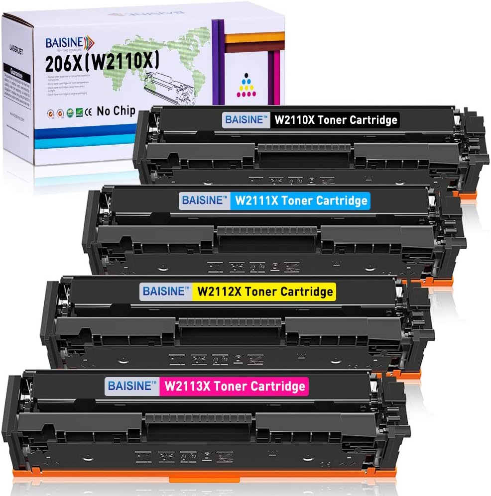 Flаѕh Sаlе BAISINE (NO CHIP) 206X W2110X W2111X W2112X W2113X Compatible Toner Cartridge for HP Color Laserjet Pro MFP M283fdw M283cdw M283, M255dw M255, MFP M282nw M282 Printer - High Yield (KCMY,4-Pack)
