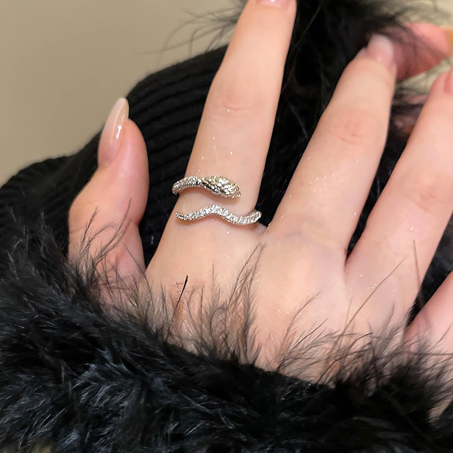 Vintage Crystal Snake Ring Snake Open Finger Ring Rhinestone Serpent Stacking Ring Jewelry for Women and Teen - Image 8