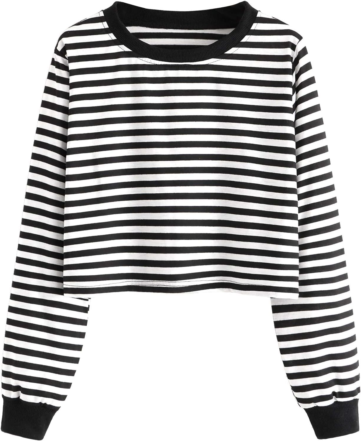 SweatyRocks Women's Casual Long Sleeve Striped Cropped T-Shirt Casual Crop Tee Top
