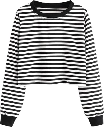 SweatyRocks Womens Casual Long Sleeve Striped Cropped T-Shirt Casual Crop Tee Top
