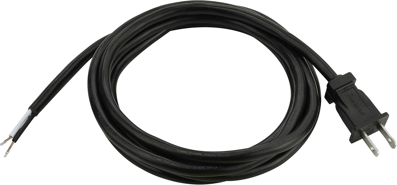 Prime PS005608 8Feet 16/2 SJT Replacement Power Supply Cord, Black