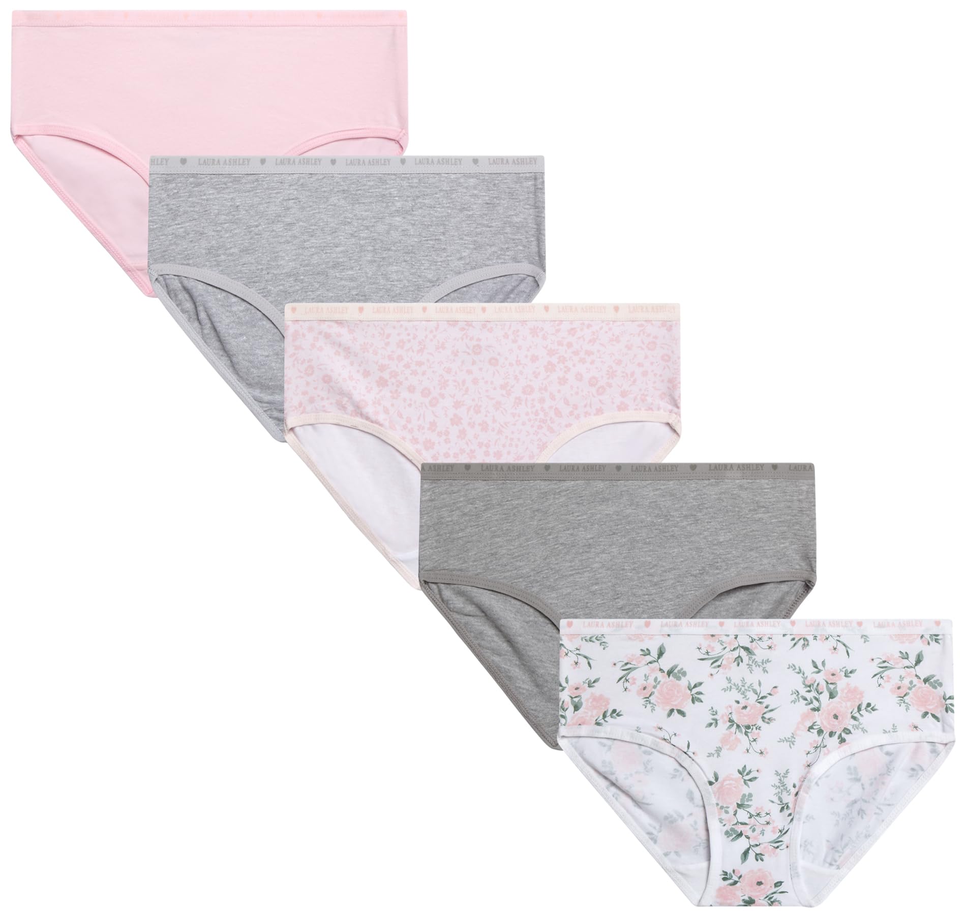 Laura Ashley Girls Underwear - 5 Pack Soft Stretch Breathable Panties for Girls - Lightweight Cotton Panties Size