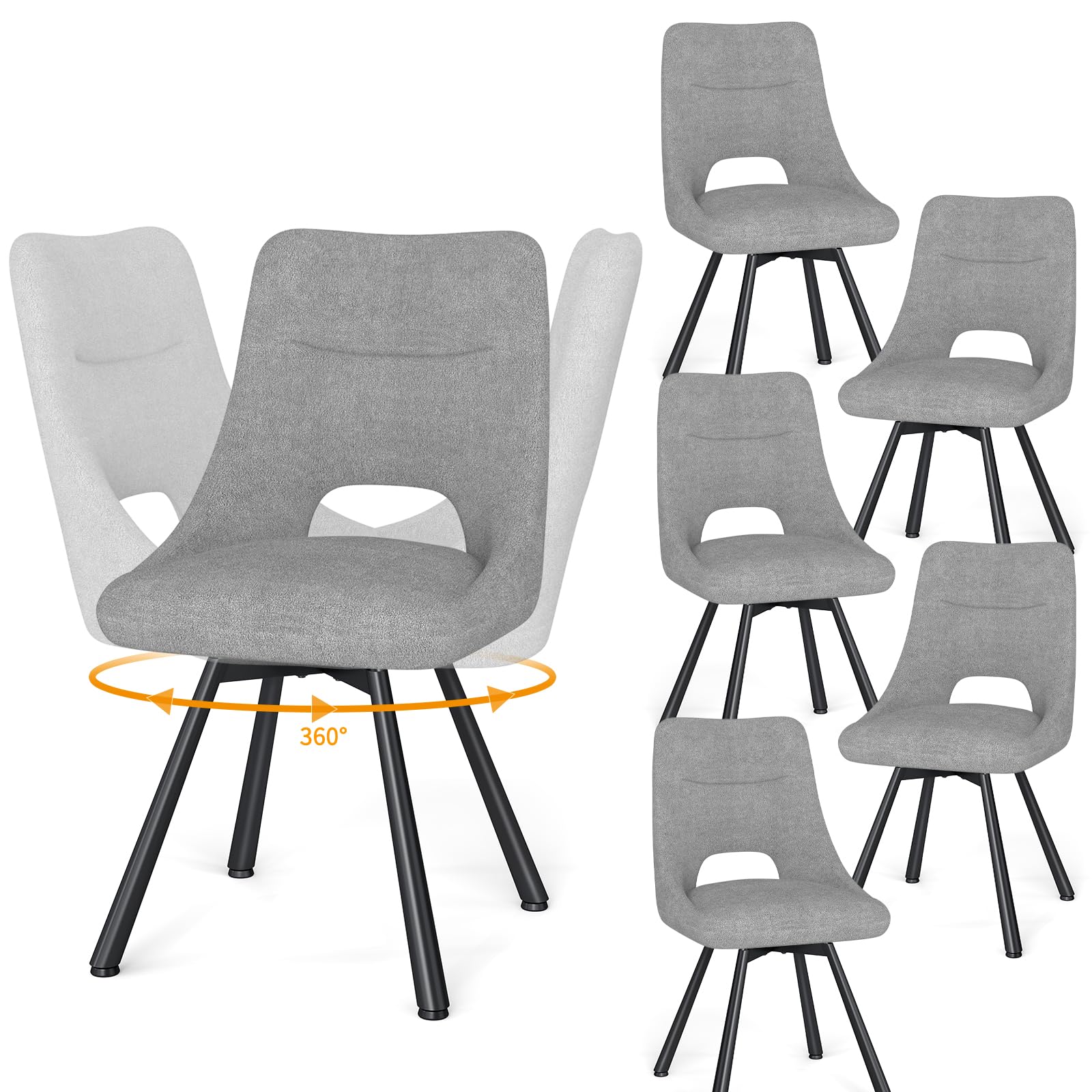 WAFTING 360° Drehbare Esszimmerstühle mit Metallbein | Kunst-Kaschmir-Stoff, 48 cm Breite Sitzfläche, Moderne Gepolsterte Küchenstühle, für Esszimmer, Küche, Wohnzimmer und Cafés