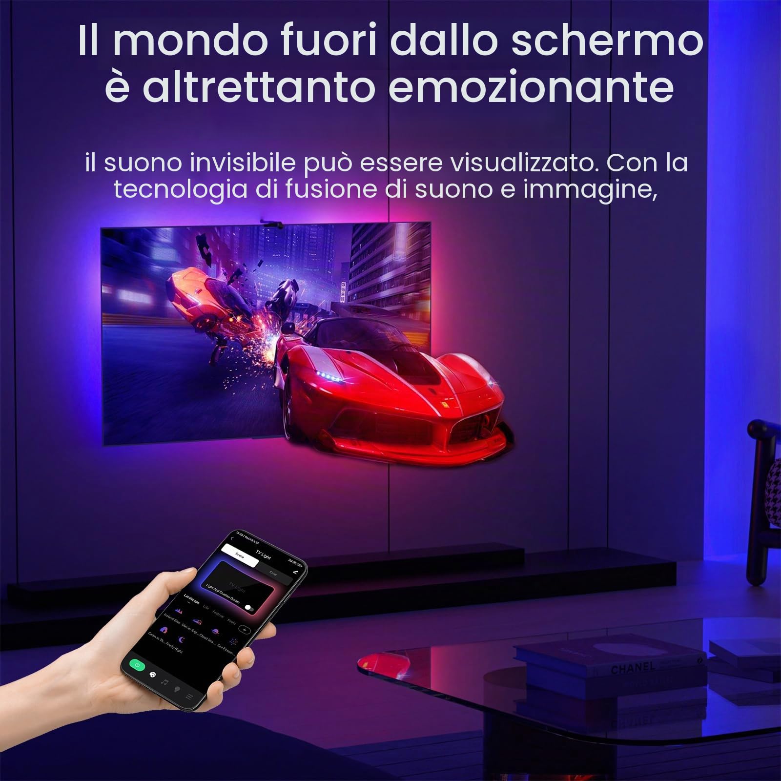 5M LED Retroilluminazione, Retroilluminazione TV con dispositivo di selezione colore per TV e PC da 65-70 pollici, Controllo tramite app Bluetooth