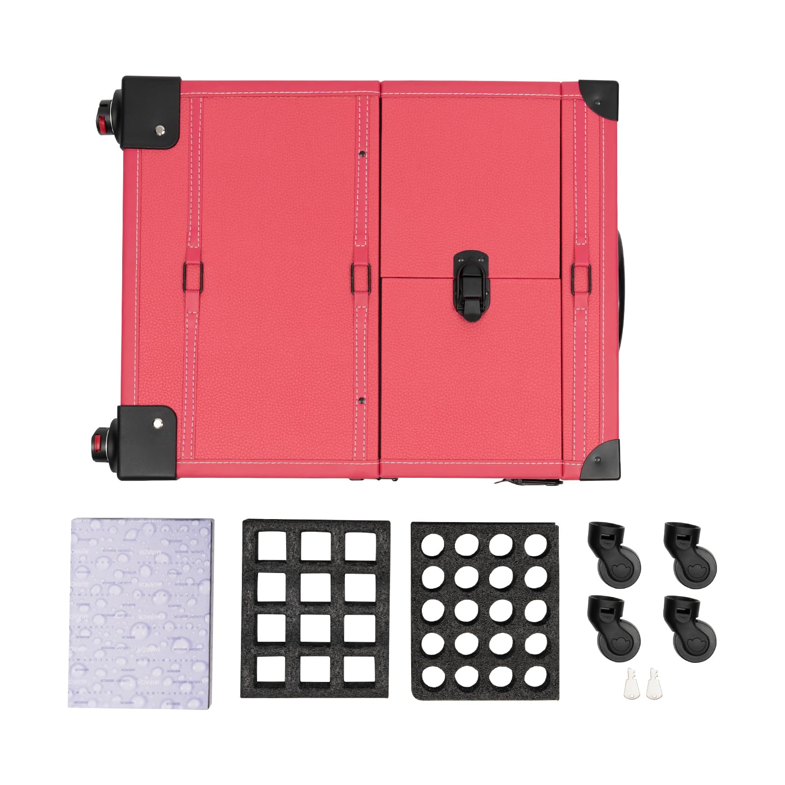Kosmetikkoffer Trolley, Kosmetikkoffer Schminkkoffer mit 4 Rollen, Abschließbar Friseurkoffer Rollkoffer, bis zu 50kg, Friseurwerkzeug-Organizer für Haarschneiden, Make-up, Friseure (Rose)