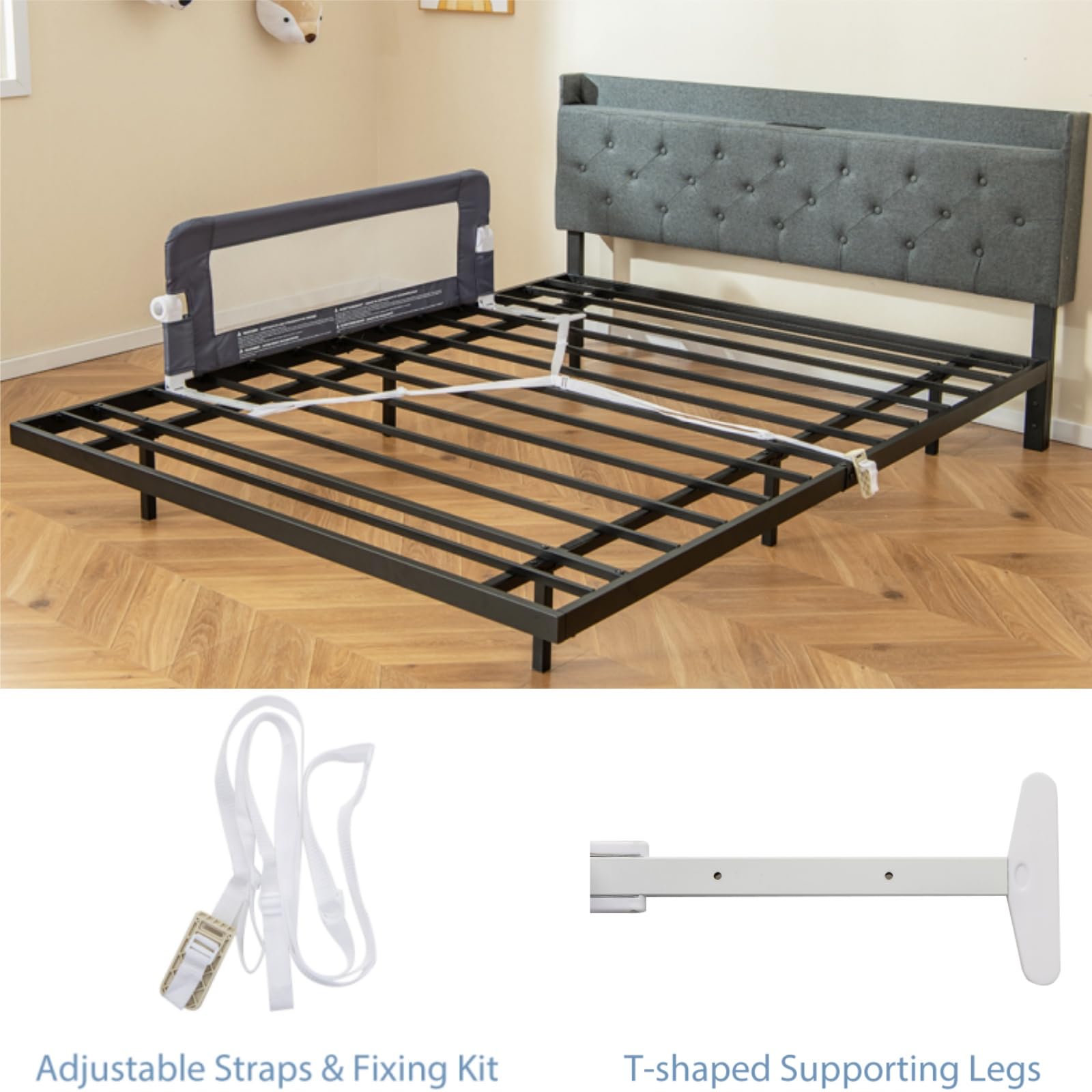 LIFEZEAL Sponda del Letto Pieghevole, Sponda del Letto di Sicurezza per Bambini Tessuto Oxford e PP, Sponda del Letto per Bambini 120x42,5CM, Protezione Anticaduta per Bambini (Grigio)