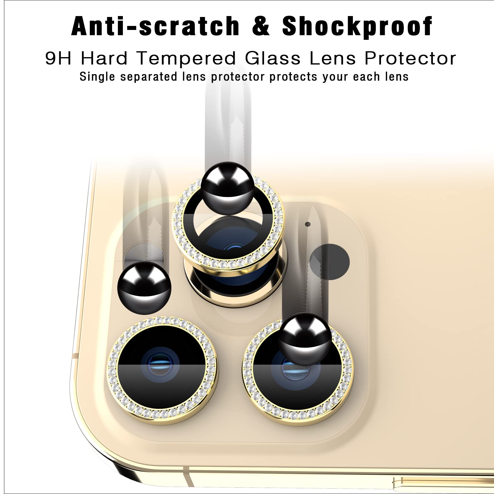 Bling diamentowa osłona obiektywu aparatu do iPhone 13 Pro/iPhone 13 Pro Max, HD przezroczyste szkło hartowane osłona obiektywu, przyjazna dla obudowy, odporna na zarysowania
