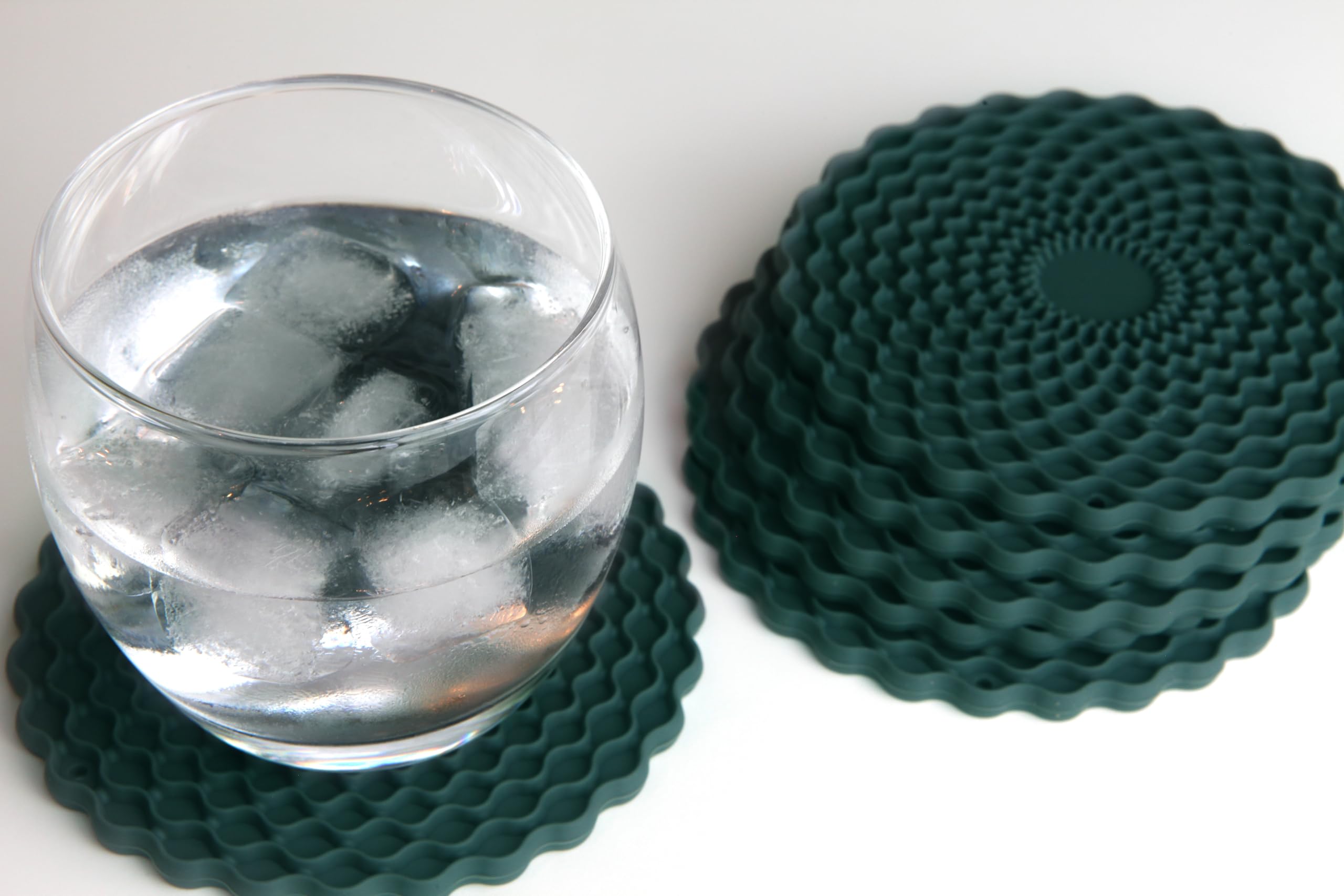 Dark Green Drinks Coasters Set of 6 by Stone & Thyme, a UK Brand. Non Slip - Image 3