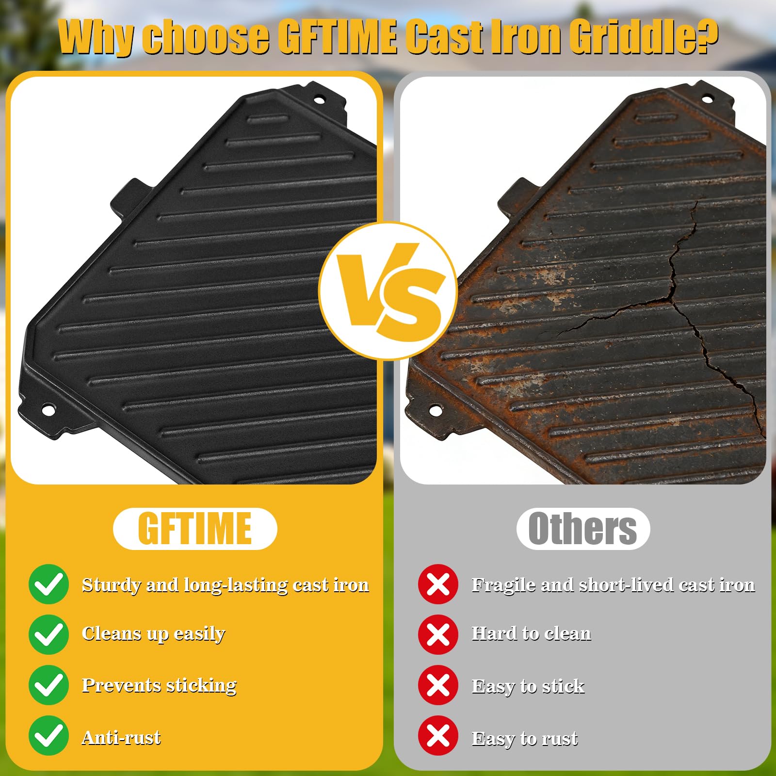 ZXLIHS Piastra Grill in ghisa Adatta per Skoda Grill, plancha e Piastra 2 in 1, Piastra Grill Solida Reversibile per Carne, Pesce, Verdure e Colazione