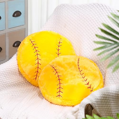 Gerrii 2 piezas de almohada de felpa deportiva de softbol con temática deportiva esponjosa almohada de softbol voleibol decoración de habitación