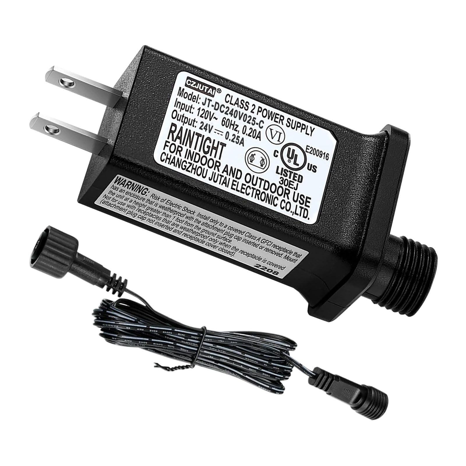 Photo 1 of 24V 0.25A LED Controller with Extension Cord, Replacement Model JT-DC240V025-C Class 2 Power Supply IP44 LED Light Controller Low Voltage Transformer for Halloween Christmas Holiday String LightLPNO475285400
