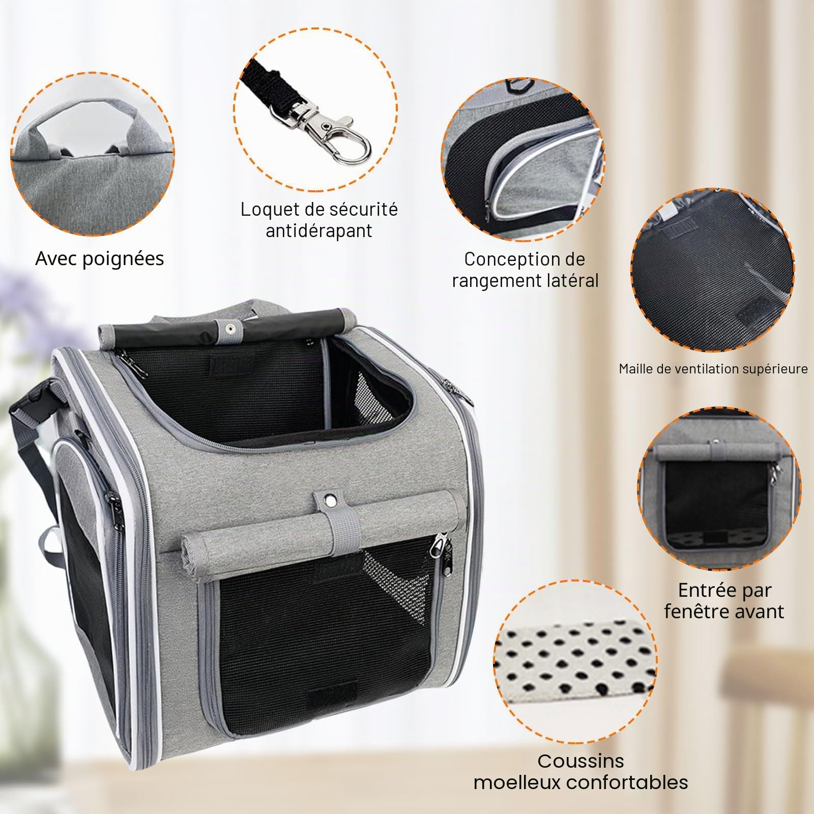 Panier de vélo Avant pour Chien, 4 en 1 Panier de vélo pour Petite 4 Portes Ouvertes, 4 fenêtres en Maille, avec Coussin,Imperméable, Idéal Panier Velo pour Petits Chiens, Chats jusqu'à 8KG