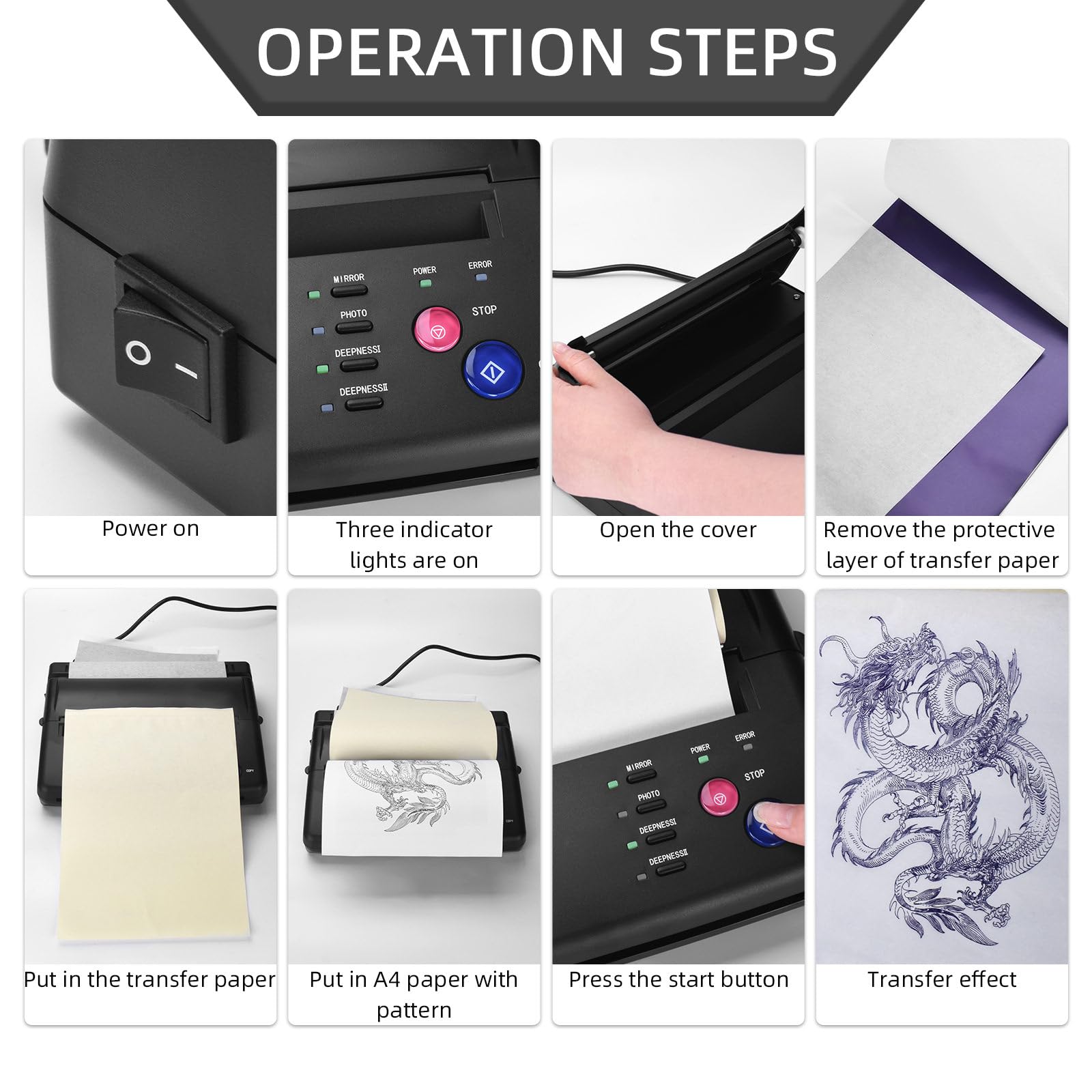 ATOMUS Tattoo Transfer Maschine Copier Thermische Schablone Transfer Maschine Set Temporäre und Permanente Tattoo Lieferungen