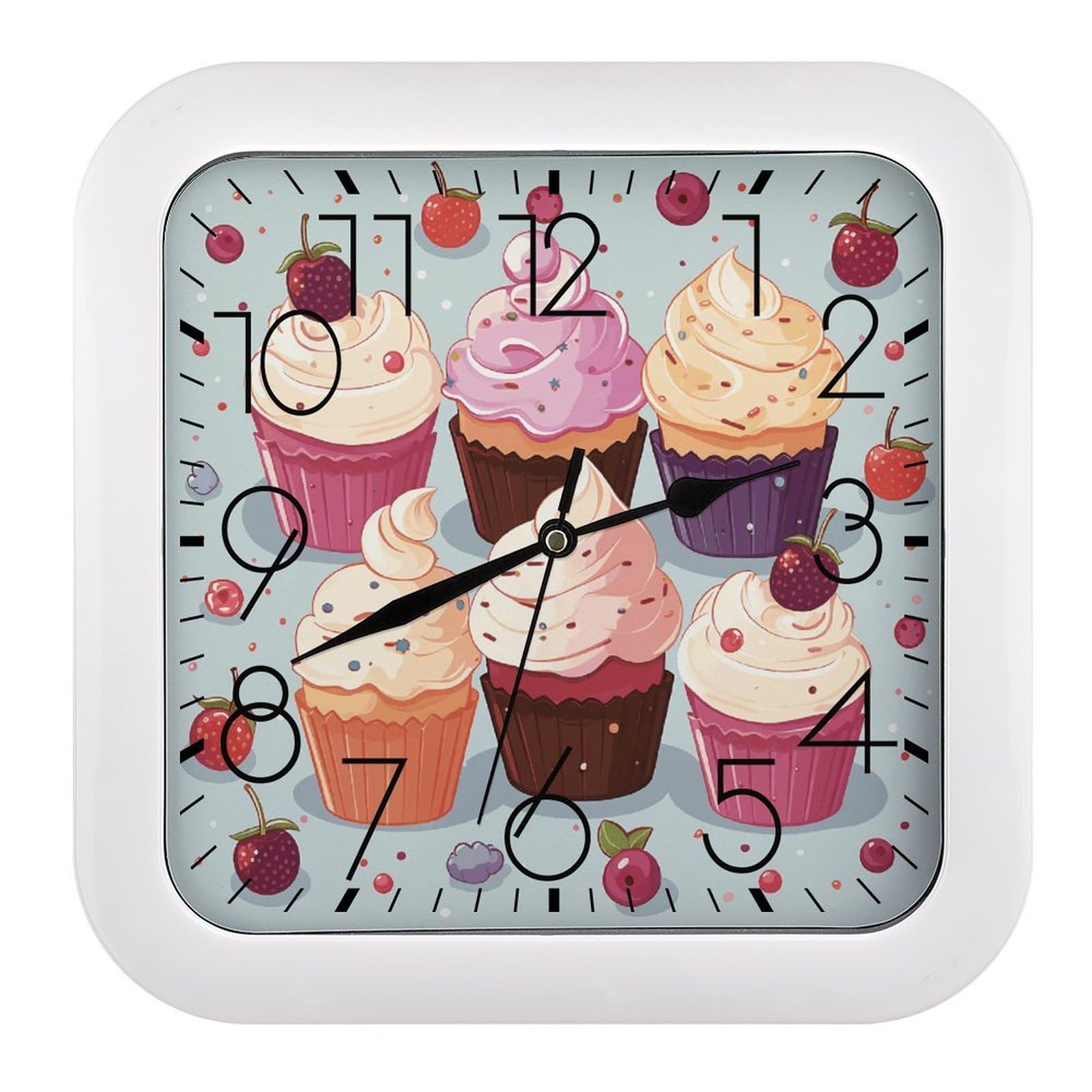 FekiLoot Delicious Cupcakes Wall Clock 10.2" Modern Farmhouse Square Clocks Silent No Ticking, Wall Art and Timepiece Clock for Shelf Table Mantel Or Bedside Clocks