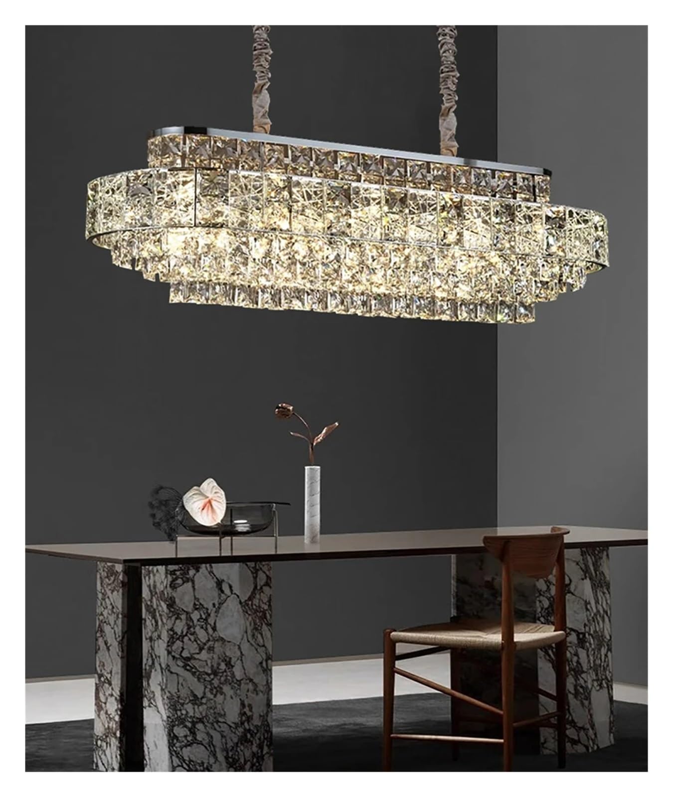 Kryształowy żyrandol sufitowy, nowoczesny design, okrągła lampa wisząca do salonu, stal nierdzewna.