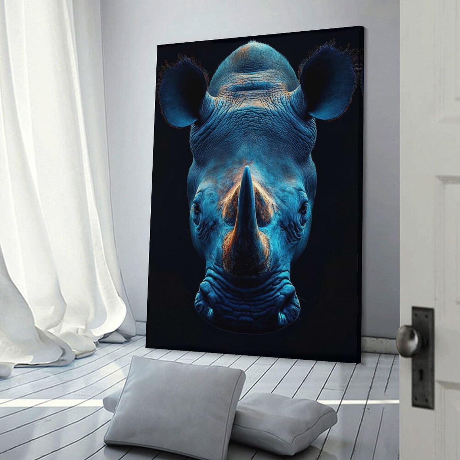 Junmoney Blue Rhino Portrait Decorative Canvas Print 24x36inch(60x90cm), for Hallway, Bedroom Or Modern Interiors, Home Decor Gift with Stylish Appeal