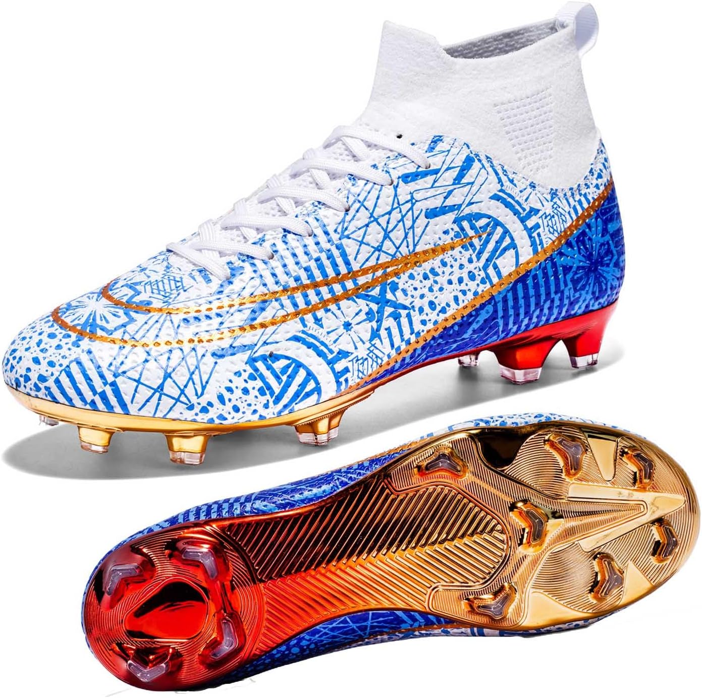 HESBITEULSoccer Cleats Outdoor for Boys Training: High Top Football Cleats for Firm Ground