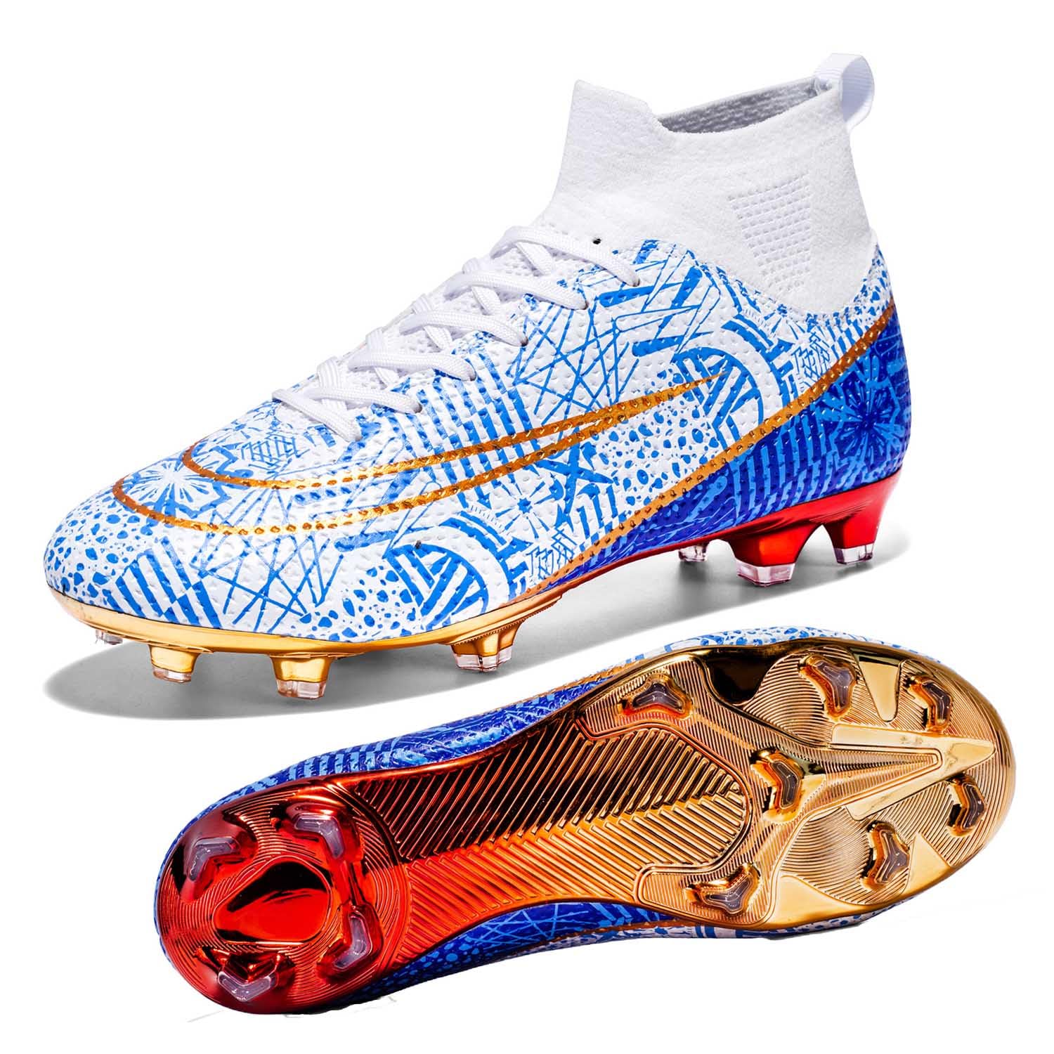 HESBITEULSoccer Cleats Outdoor for Boys Training: High Top Football Cleats for Firm Ground