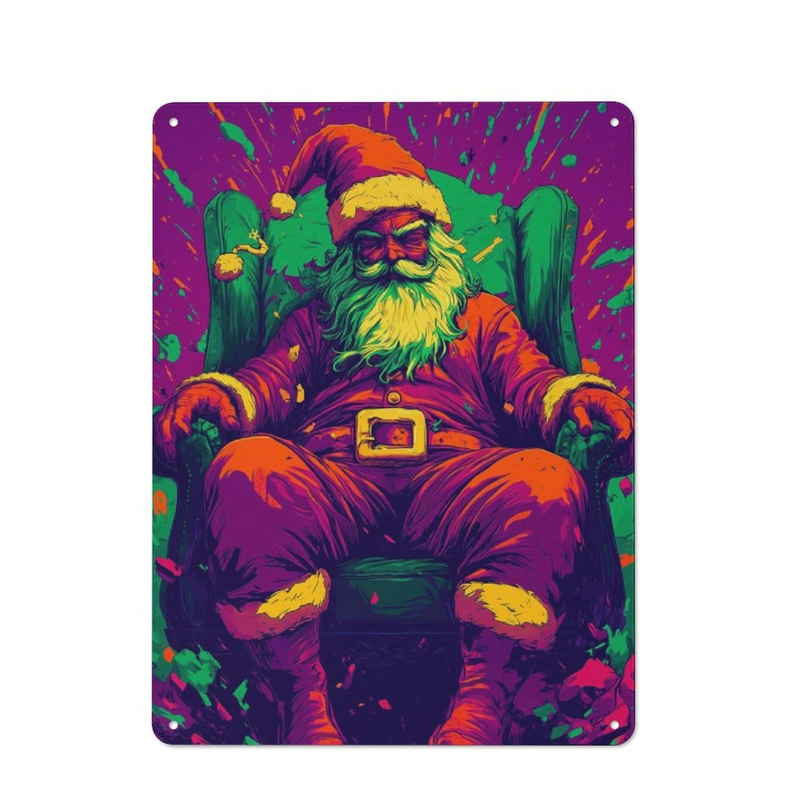 Simple Retro Tin Sign 40x30cm Featuring Santa Claus in A Chair, Studio Wall Plaque for Office, Study, Studio Or Hallway