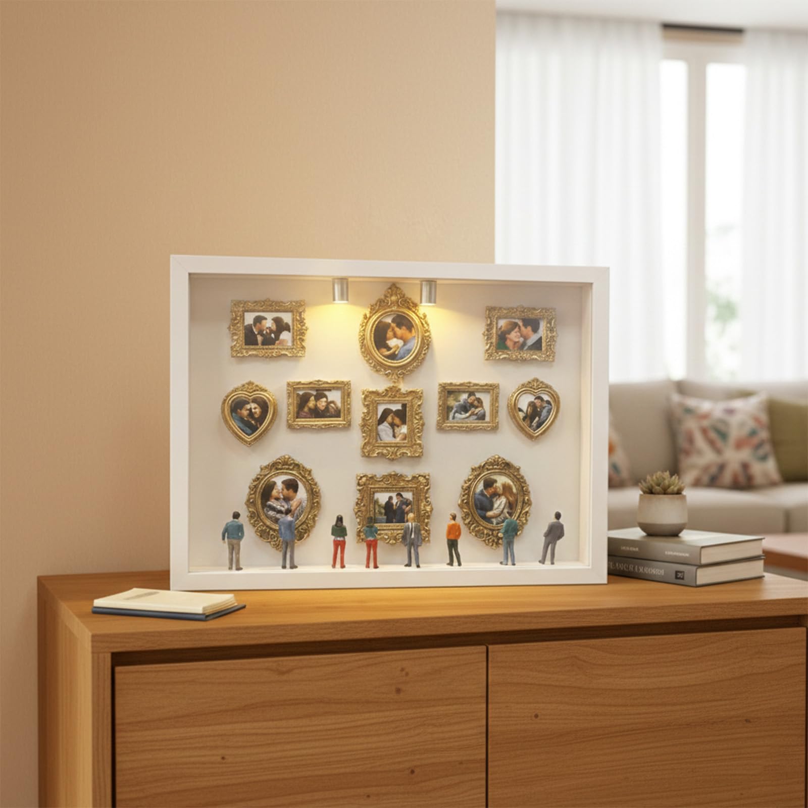 Generisch DIY Mini Museum Silhouette Box, Mini Figuren Menschen Museum, Kreatives Erinnerungsdisplay Kit Mit 8 Figuren & 11 Gold Rahmen, für Hochzeiten, Abschlussfeiern oder Feiertage