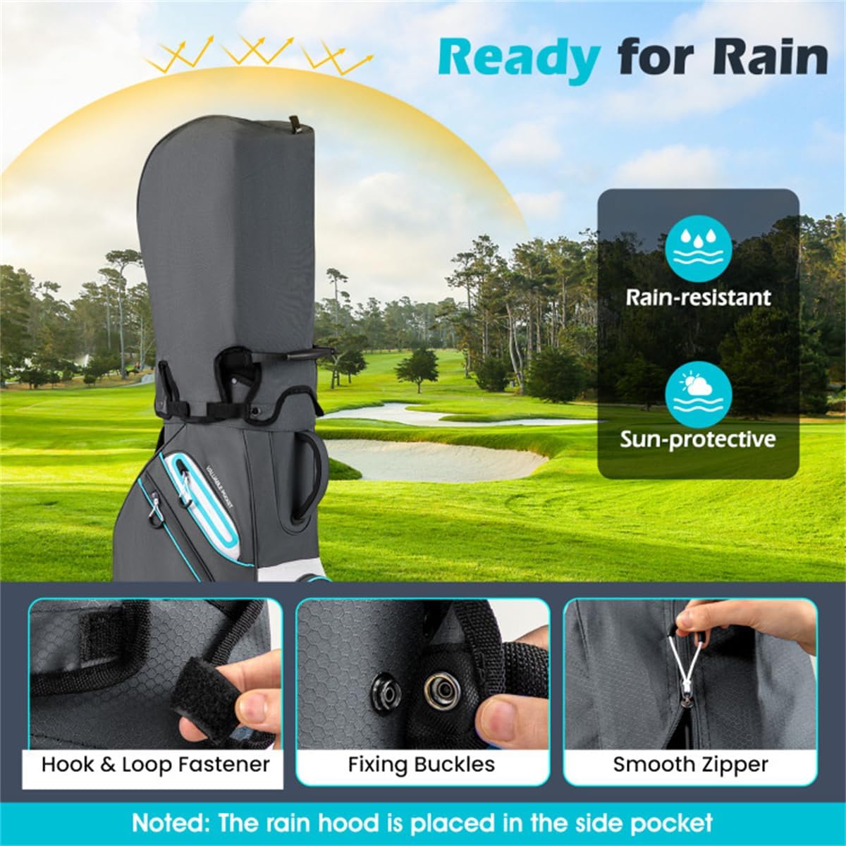 14-Way Golf Cart Bag with Cooler Pocket – Waterproof Zipper Golf Club Organizer, Full-Length Dividers, 7 Storage Pockets, Lightweight Cart Bag (Gray/Blue)