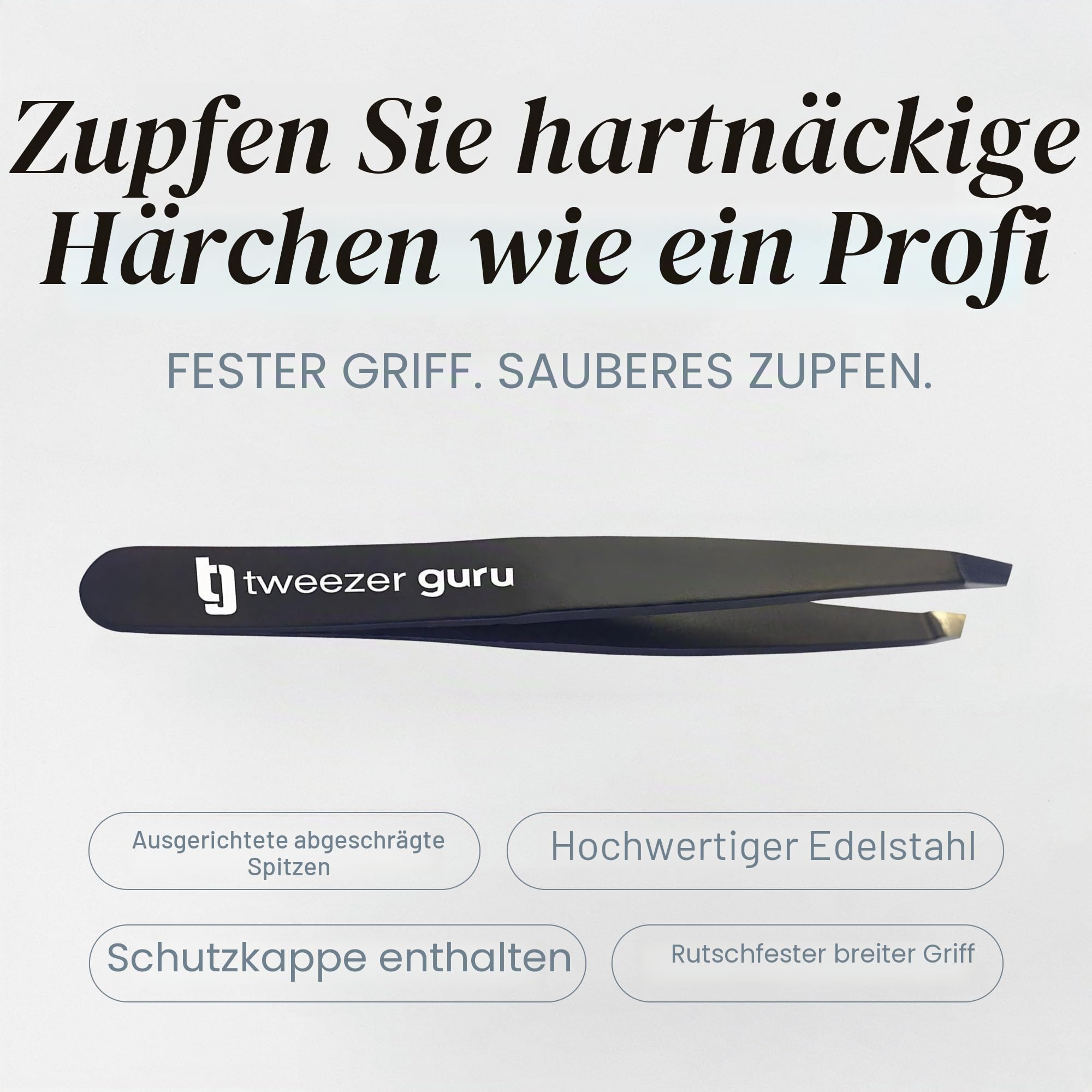 Pinzette Professionelle Tweezer Guru - Hochpräzise Edelstahl Pinzette für eingewachsene Haare, Augenbrauen trimmen, und Gesichts Haarentfernung - für Männer & Frauen
