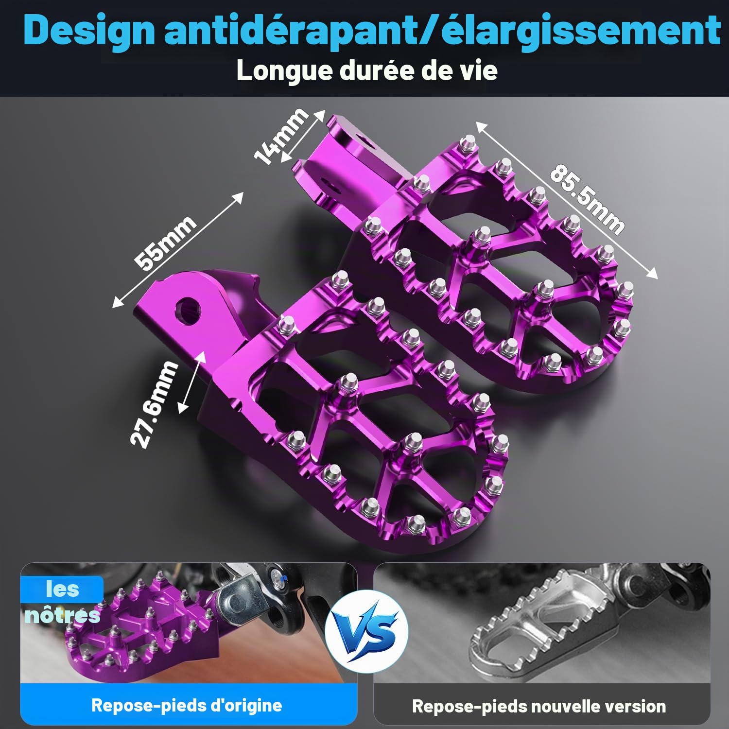 Repose Pied Moto,Cale Pied Moto en Alliage d'aluminium CNC Violet | pour Moto Cross Surron Light Bee X160 X260 Talaria Sting MX3/R MX4 X3/CRF150F 230F 03-19/E Ride Pro S SS 2.0 3.0