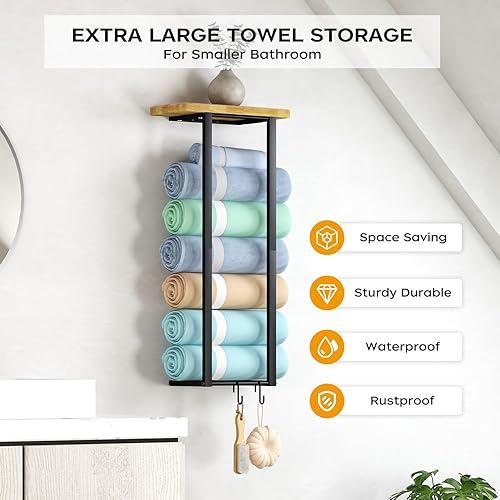 Miniatura 3 de Toalleros para baño, toallero Homeiju con estante de almacenamiento, toallero de 27 pulgadas montado en la pared para baño pequeño, estante de
