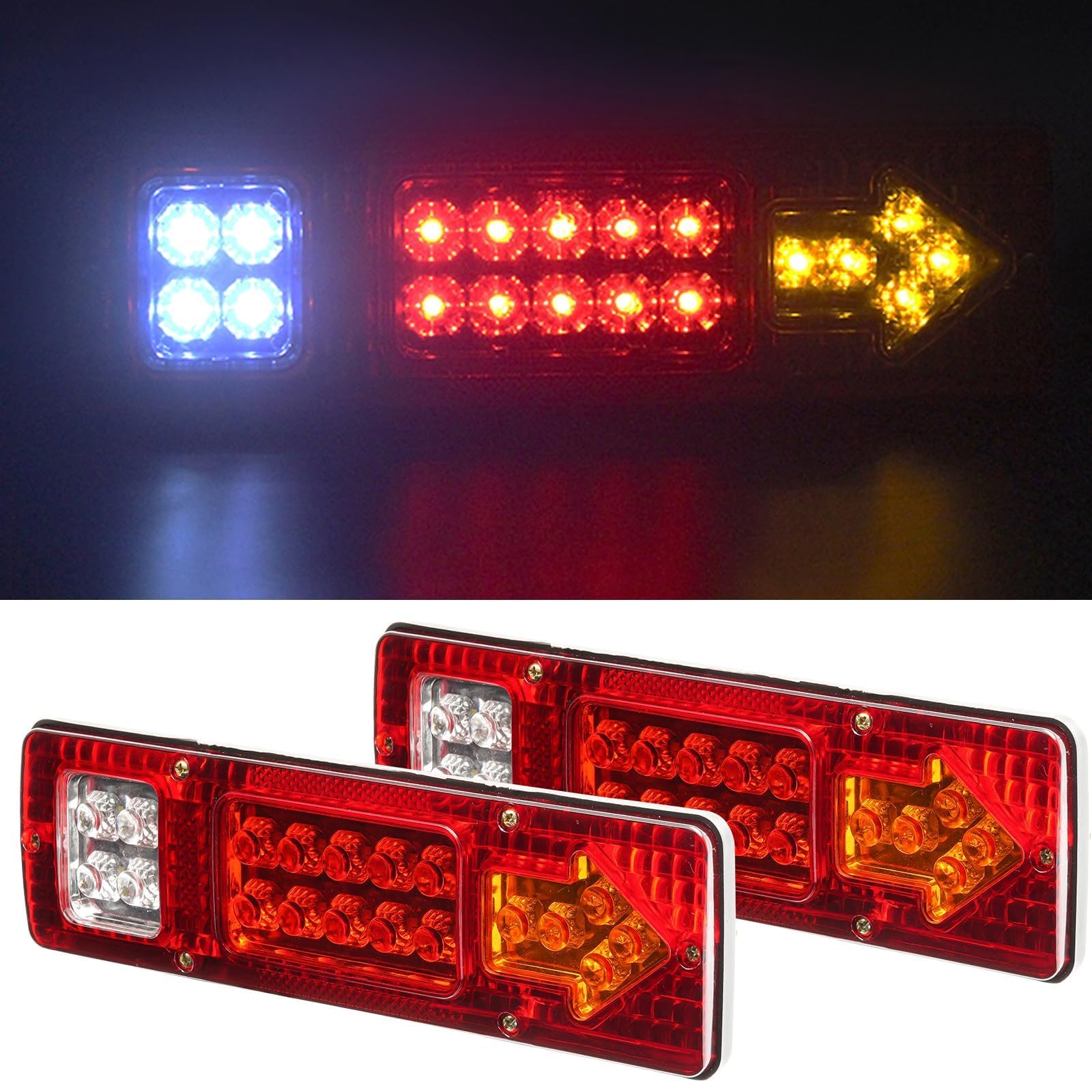 PHILTOP 2 Pcs Trailer Light 19LED Marker Lights Amber Red and White Clearance Lights Turn Signal Running Lamp For Trailers ATV Truck