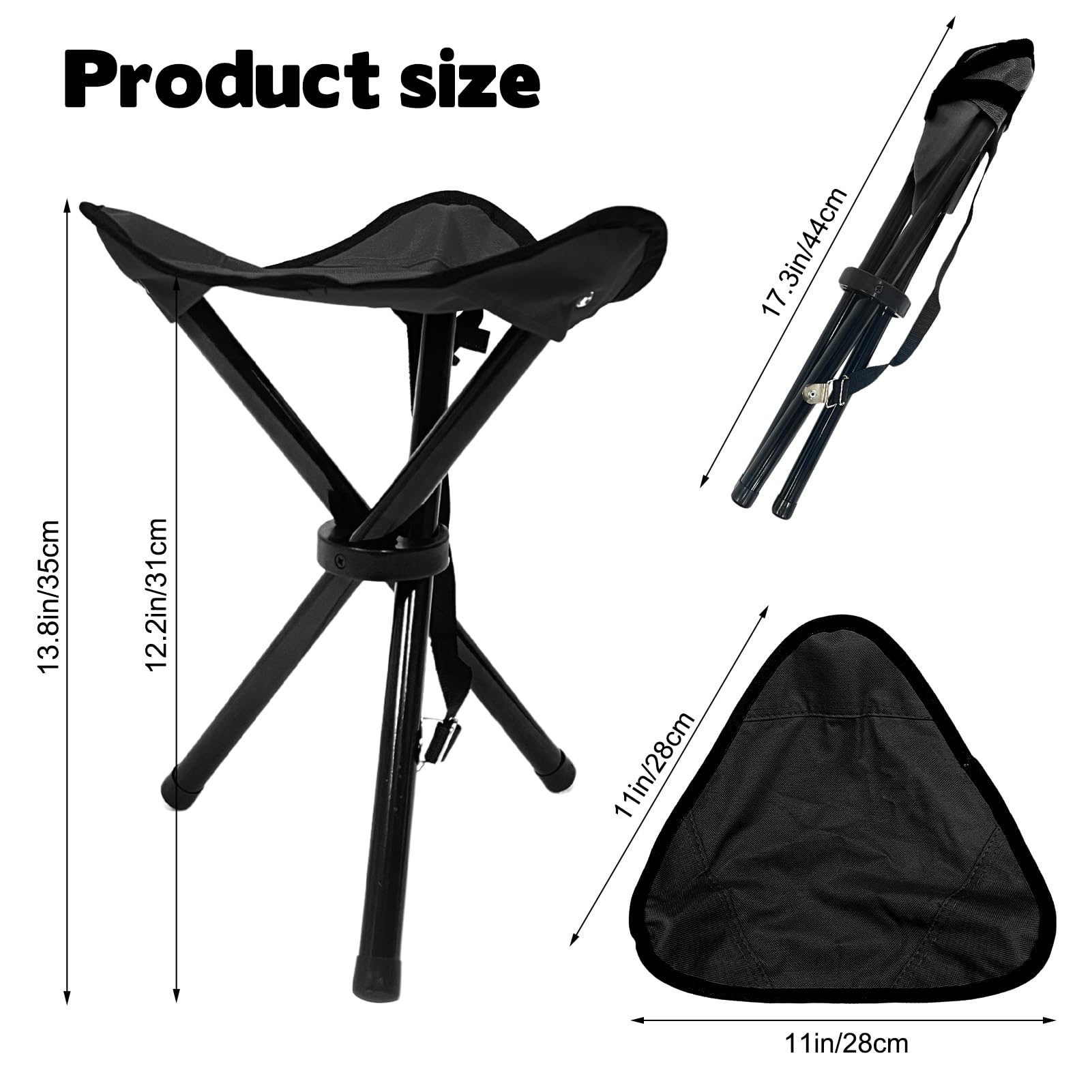 Travel Folding Camping Stool, 14.6 inches Tripod Chair and Maximum weight 300 lbs Outdoor Portable Party Chair Fishing Chairs Seat for Camping Fishing Hiking Gardening and Garden Painting Black