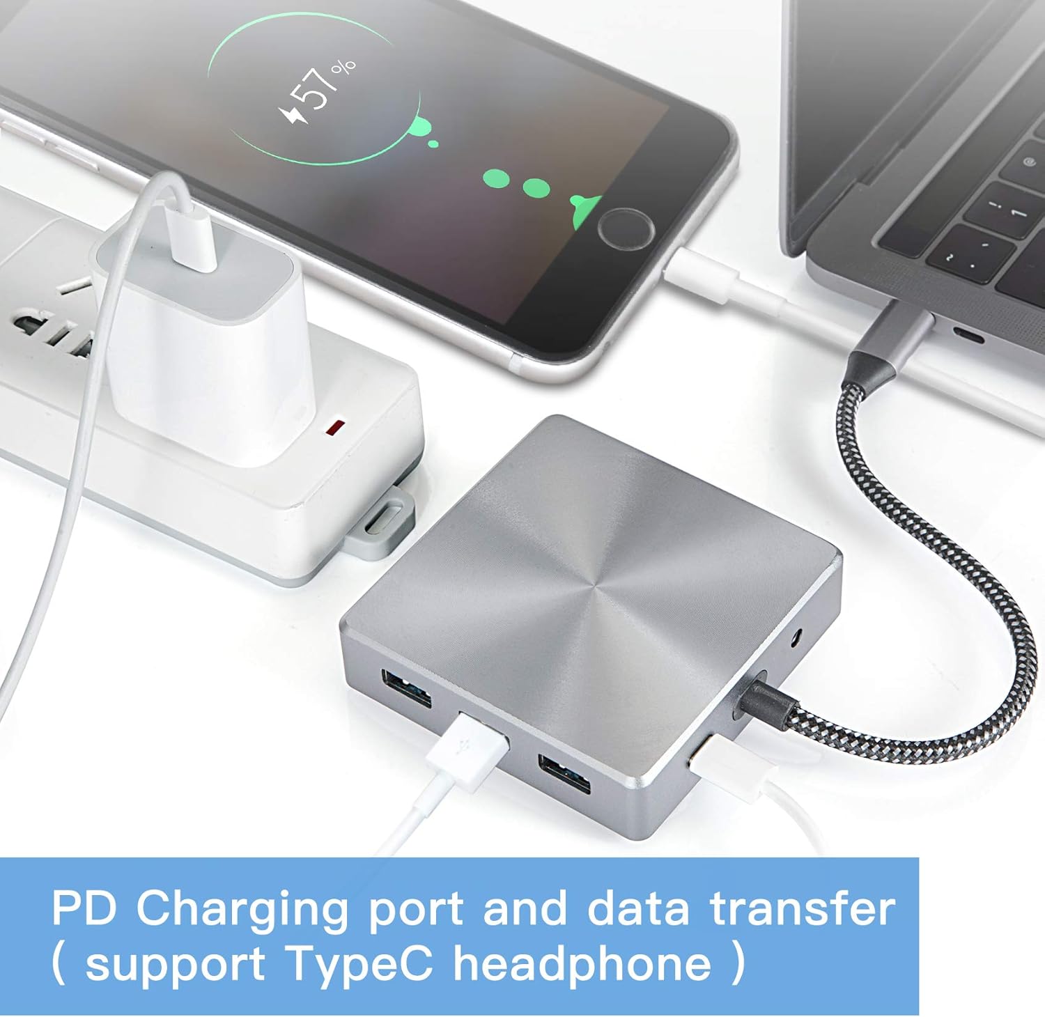USB Type-C Adapter 10-in-1 Aluminum Body Hub. Compatible with MacBook Pro & Windows Laptop with USB-C Port. (Silver)