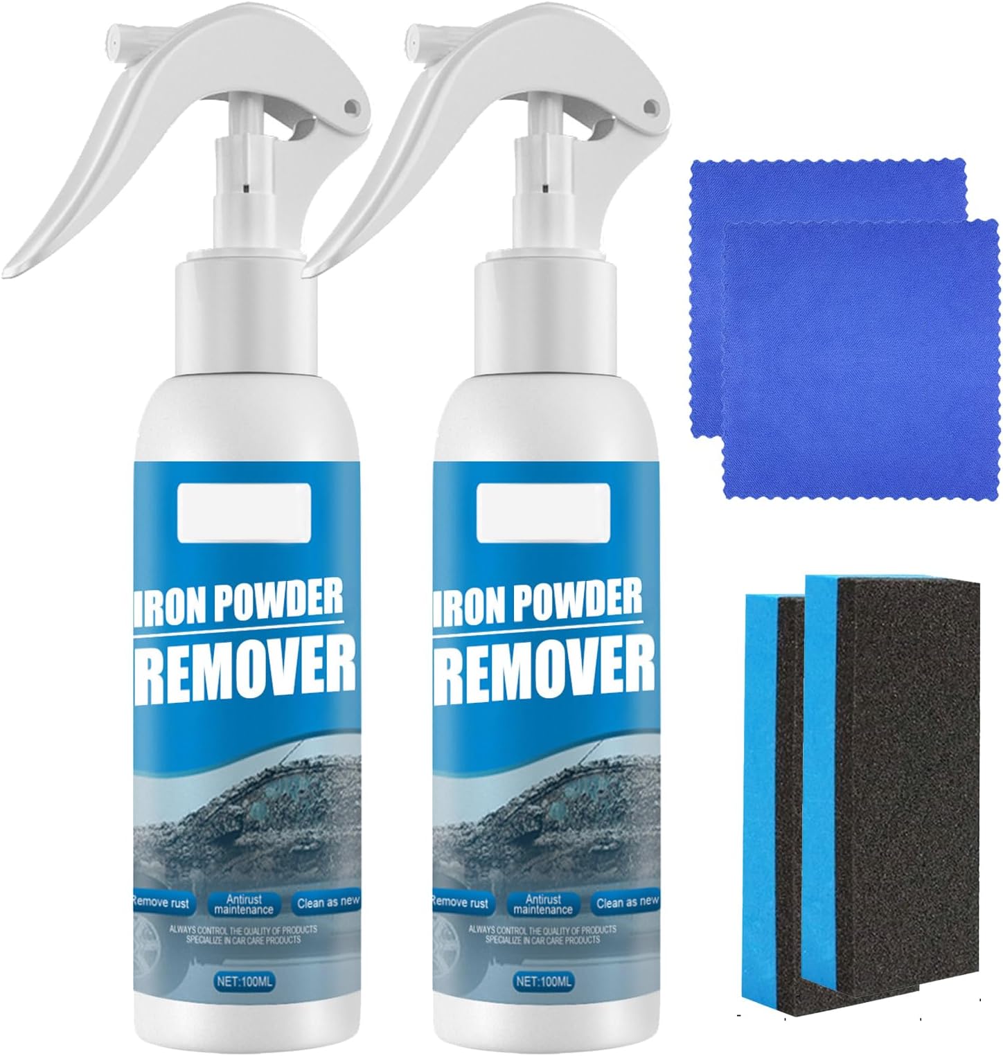 200ml Rust Remover Spray, Car Wheel Cleaner Rust Remover for Metal, Powerful Formulaversatile Iron Powder Remover, Rust Converter For Cars & Bikes,Rust Out Instant Remover Spray (2pcs *100ml)