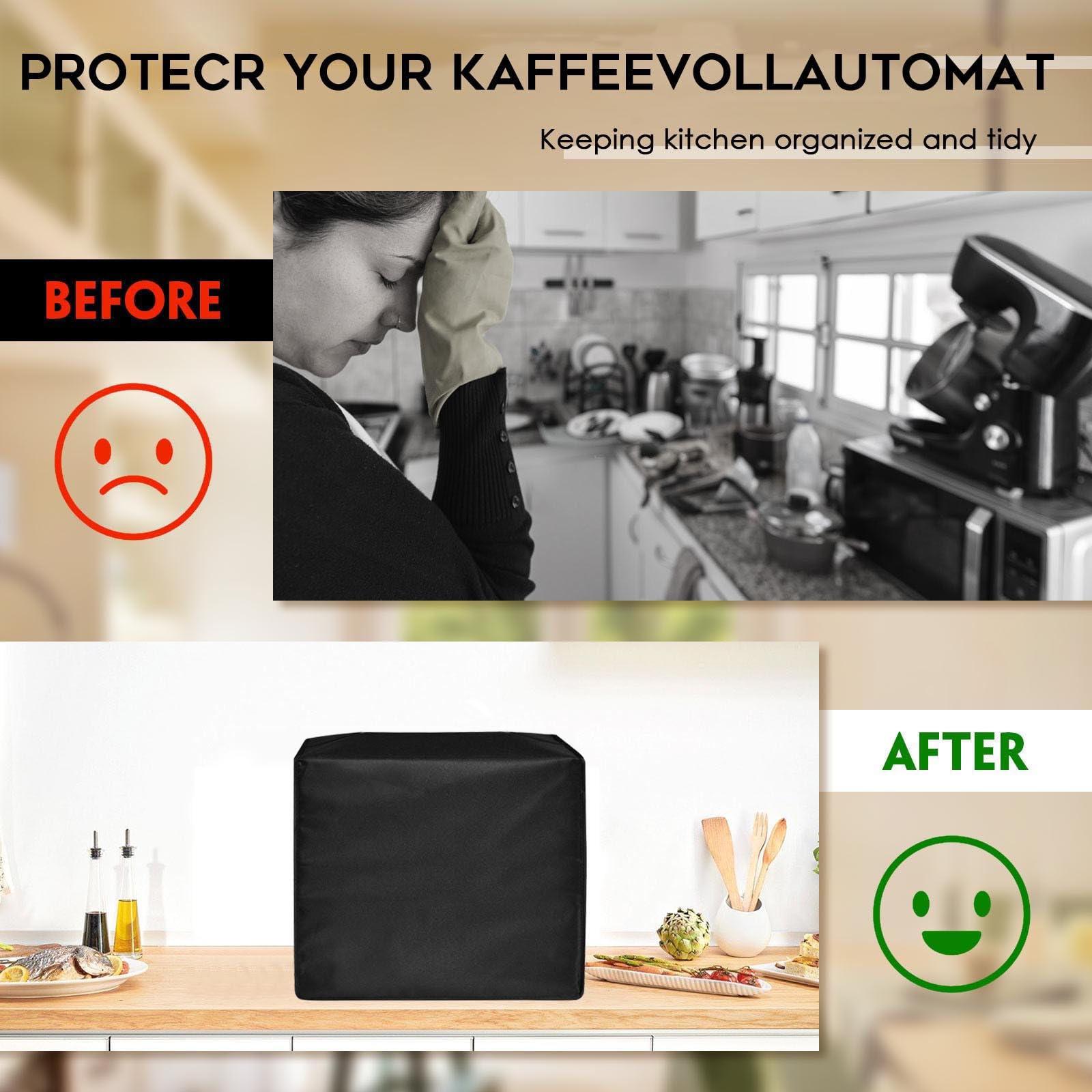 Copertura antipolvere universale impermeabile per macchina da caffè, compatibile con De'Longhi Magnifica S/Evo, Philips Serie 2200/3300/5400, Melitta Solo e altri, Nero, 40 x 26 x 44 cm