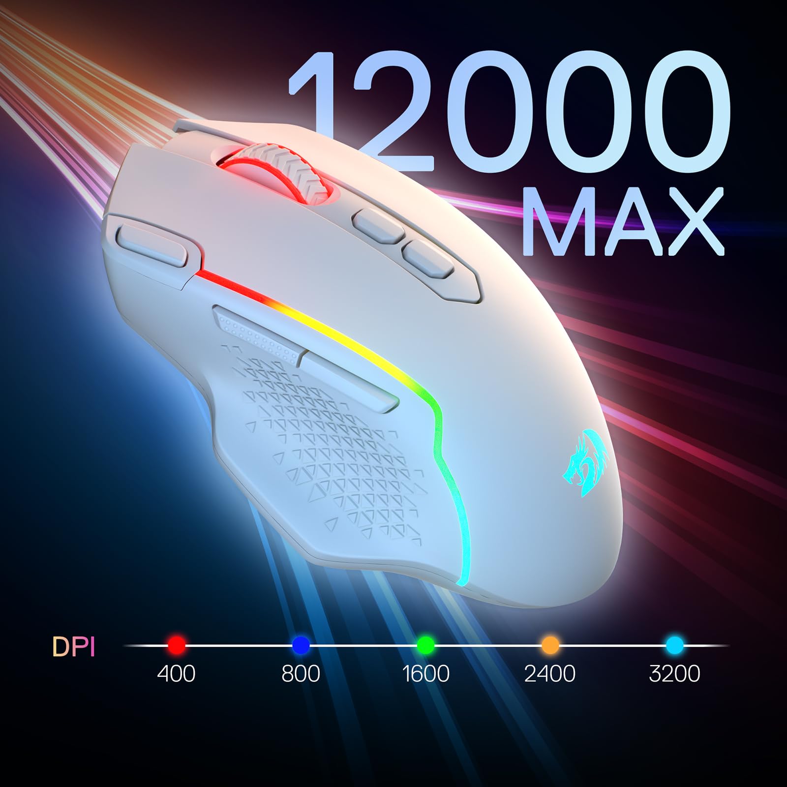 Redragon M810 MAX - Ratón inalámbrico para juegos de 3 modos, 12000 DPI con cable/inalámbrico RGB con tecla de disparo rápido, 8 botones macro, capacidad de energía fiable de 188 horas para PC/Mac