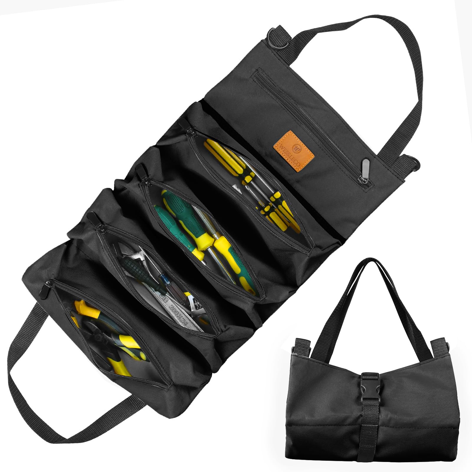 Werkzeug Rolltasche, Schraubenschlüssel Werkzeugtasche, Mehrzweck Rolltasche mit 5 Reißverschlusstaschen, Ideal für Klempner Handwerker und Elektriker (Grau)