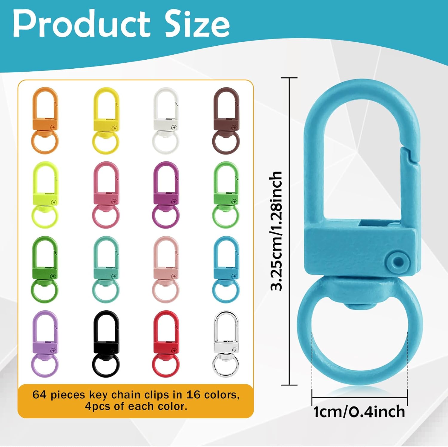 64 Pieces Colorful Metal Lobster Claw Clasps 360° Lanyard Swivel Snap Hooks Metal Lanyard Clips Lobster Bag Charm Key Chain Hooks DIY Claw Clasps for Jewelry Making Purse Bags Keychain Art Crafts - Image 3