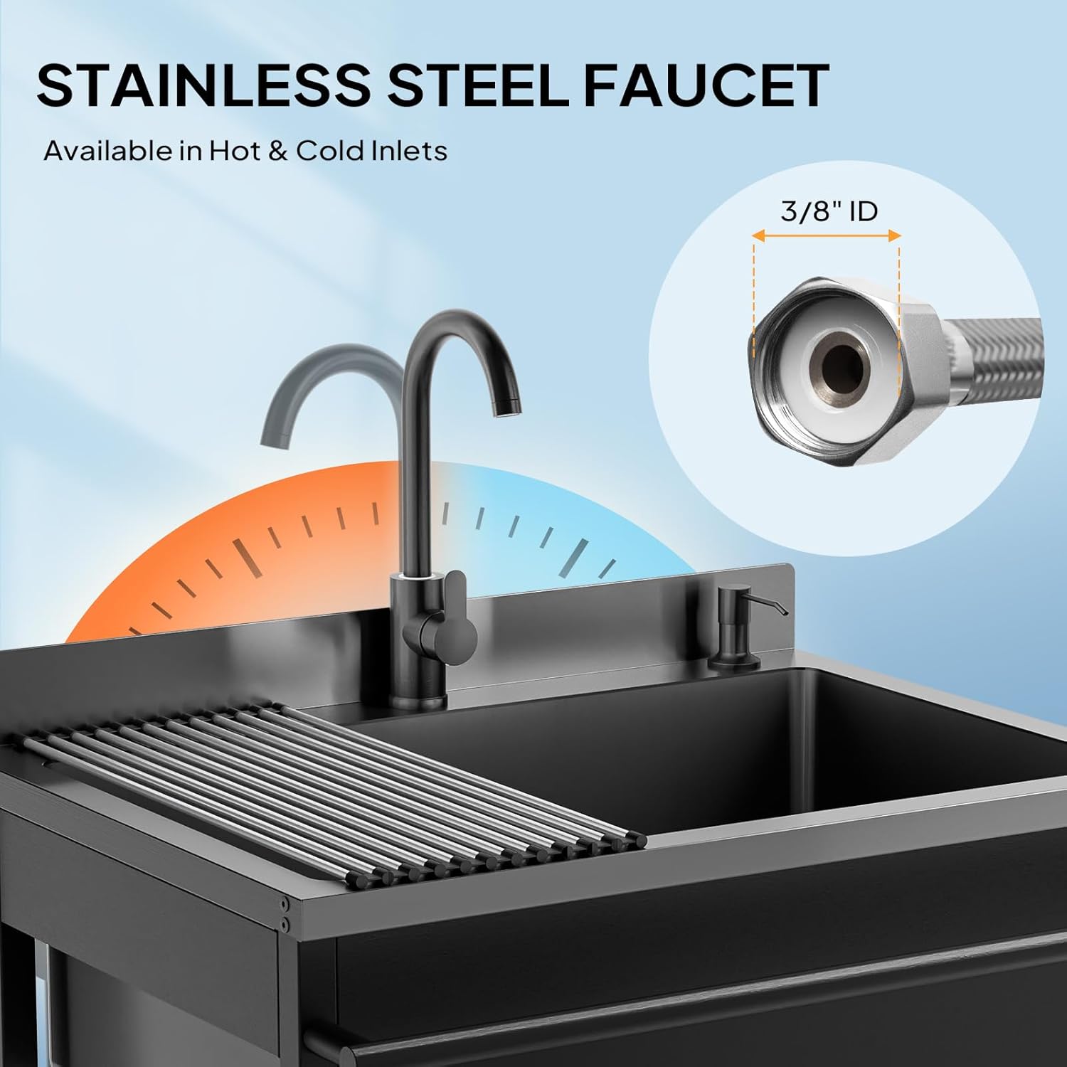 ROVSUN Stainless Steel Utility Sink, Free Standing with Faucet & Draining Rack for Laundry Room, Kitchen, Restaurant, Garage, Outdoor Garden, Backyard, Industrial 22"D x 30.71"W x 40.35"H Black
