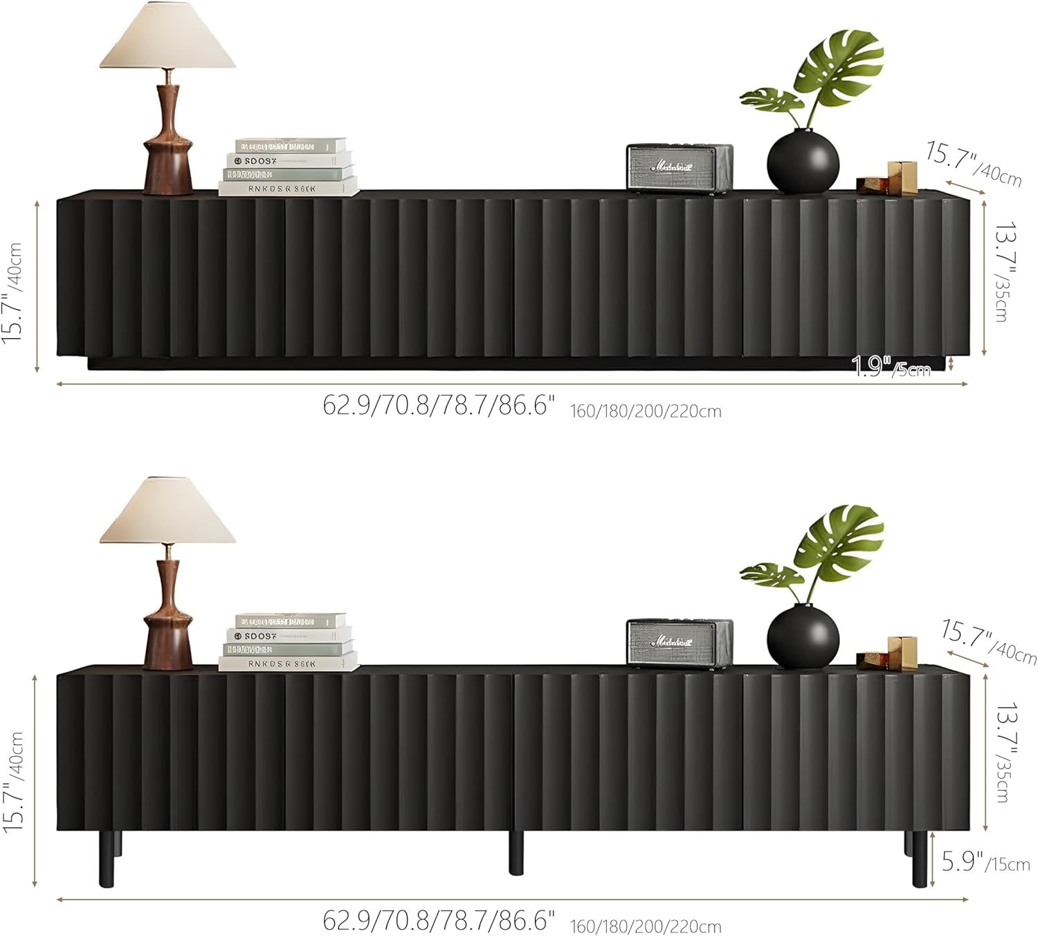 Modern Fluted TV Stand, Long Entertainment Center with Storage Cabinets, Minimalist Media Console Table for Living Room Bedroom Walnut Wood Color A+63 × 15.7 × 13.8 in