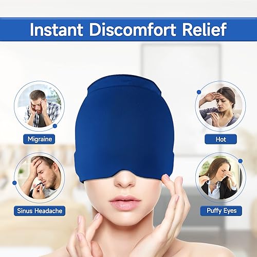 Miniatura 5 de Gorro de hielo portátil para migrañas, sombrero de alivio de dolor de cabeza para tensión, sinusitis, dolor de cabeza, alivio de la fiebre ocular,