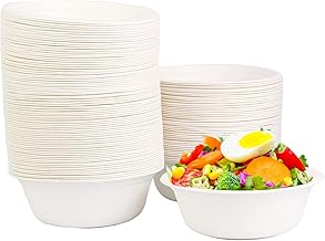 120 Pieces Disposable Bowls 500ml, Nature Paper Saltness, Eco Friendly Disposable Bowl, Cardboard Bowl, Bagasse Bowl Soup Bowl Compostable Tableware Disposable Sugar Cane (120 Pieces-500ml)