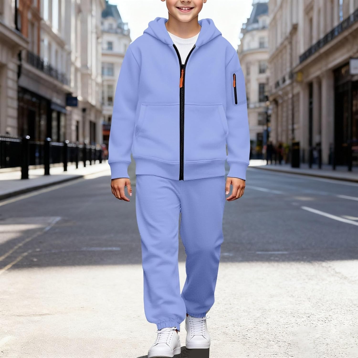 Girl'S 2 Pcs Outfits Sweatsuit Contrast Striped Zip Up Sweatshirt Sweatpant Sets Jogging Track Suit